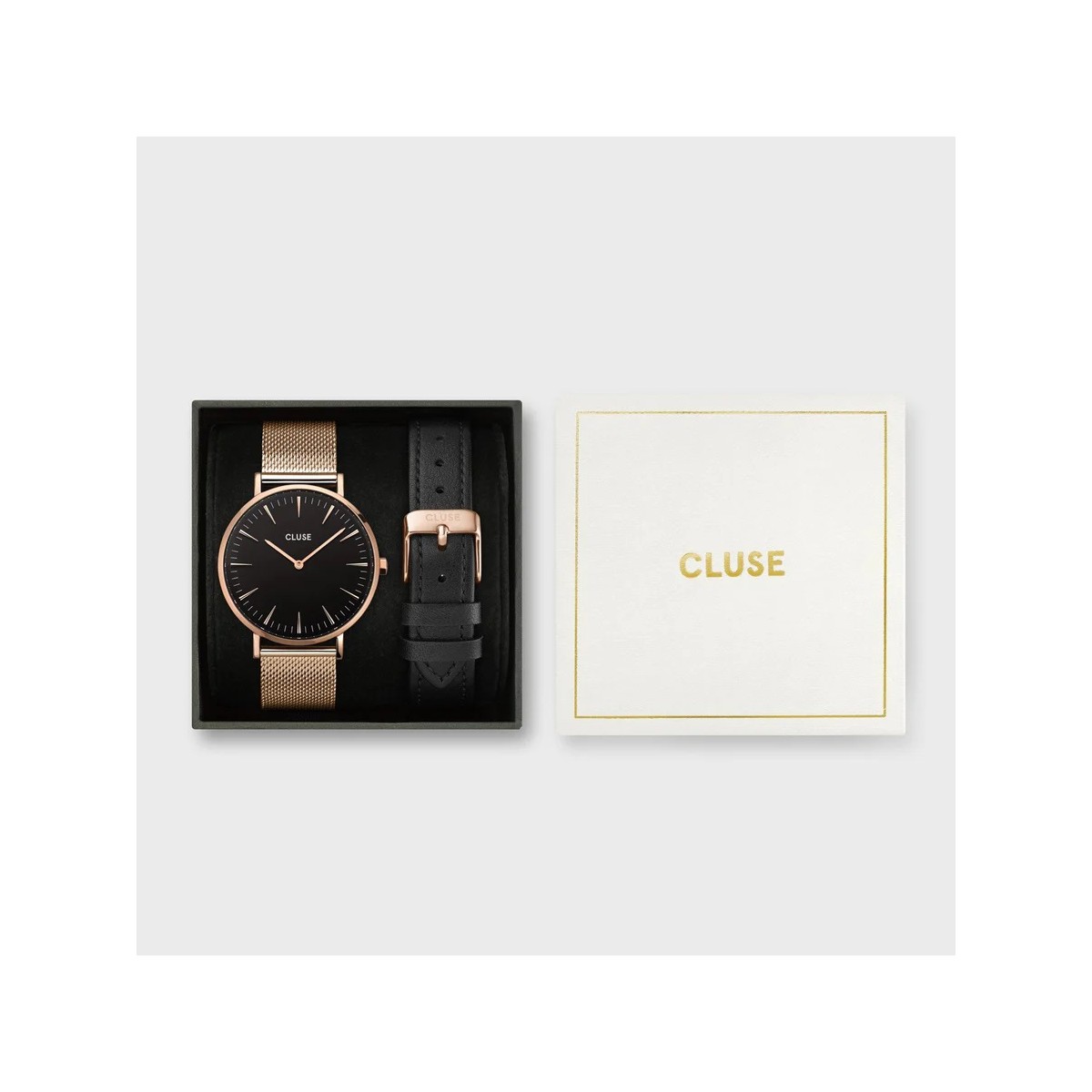 Reloj de mujer CLUSE Gift Box Boho Chic Mesh Watch & Leather Strap Rose Gold Colour CG10106