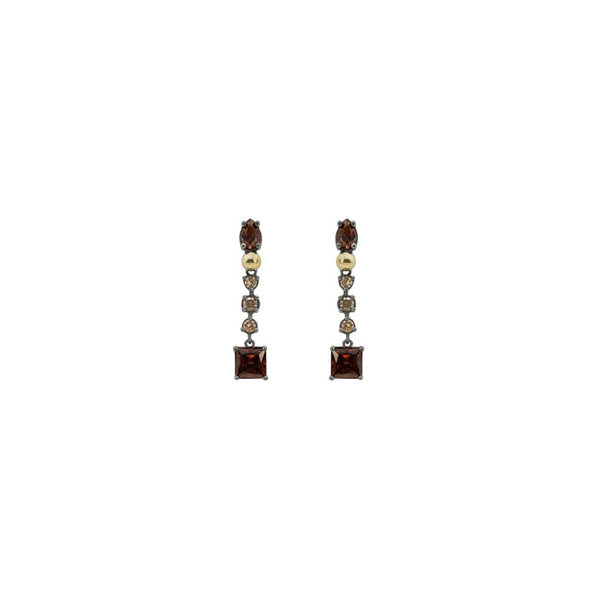 Pendientes Plata con oro Amarillo laminado de 18k y circonitas color Brown y champán BOHEMME 7SHE023EB